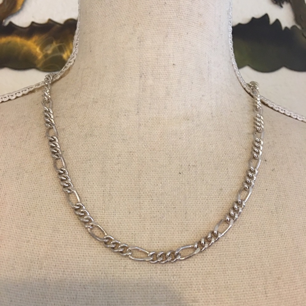 Silver tone figaro necklace and bracelet set